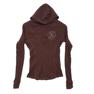 Walt Disney World Hooded Long Sleeve Thermal Henley Brown Mickey Mouse Size M